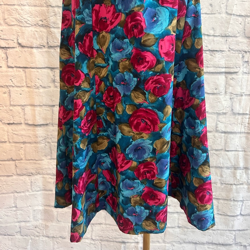 Vintage 60s Dress Handmade Midi Blue Pink Floral w Belt Garden Winter Fall - Picture 5 of 13